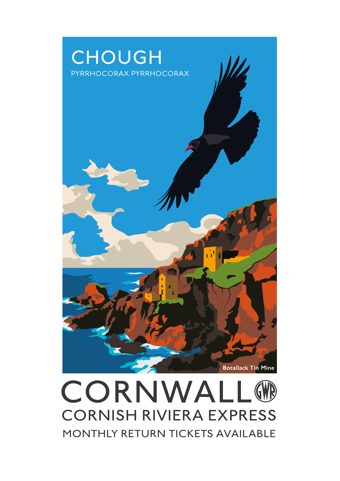 Botallack Cornwall Chough Poster